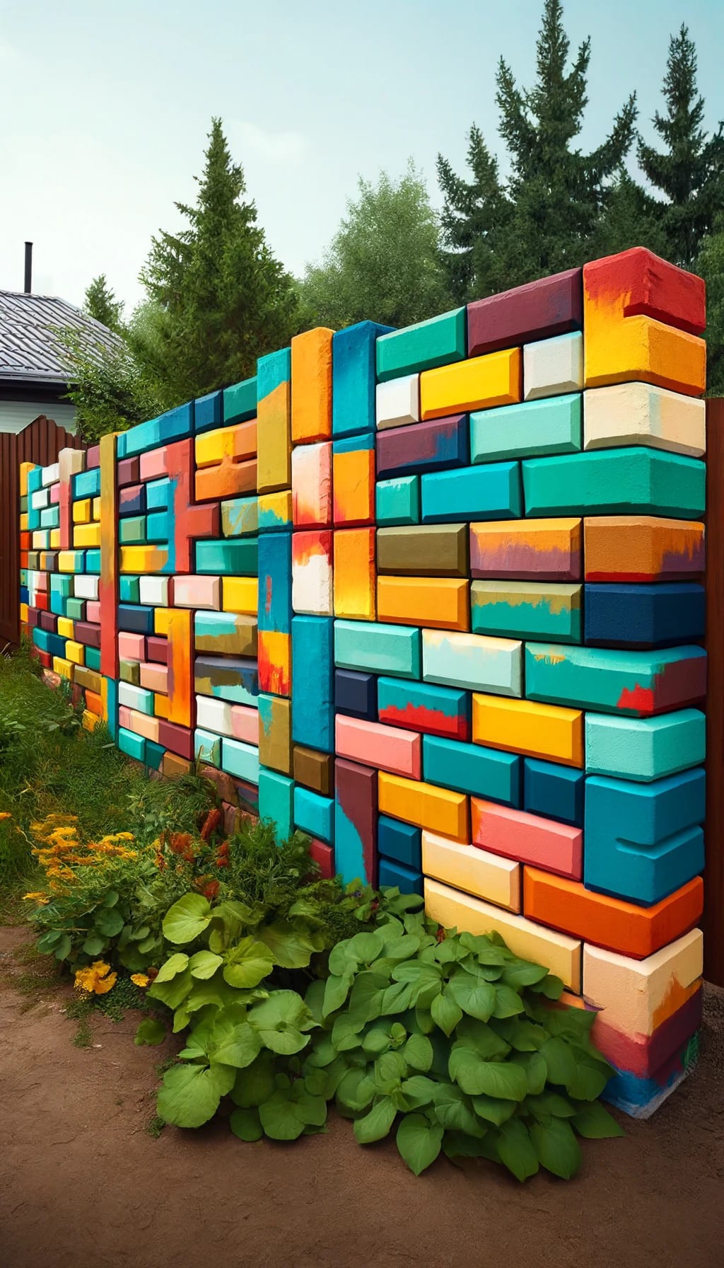 Painted Cinder Block Fence