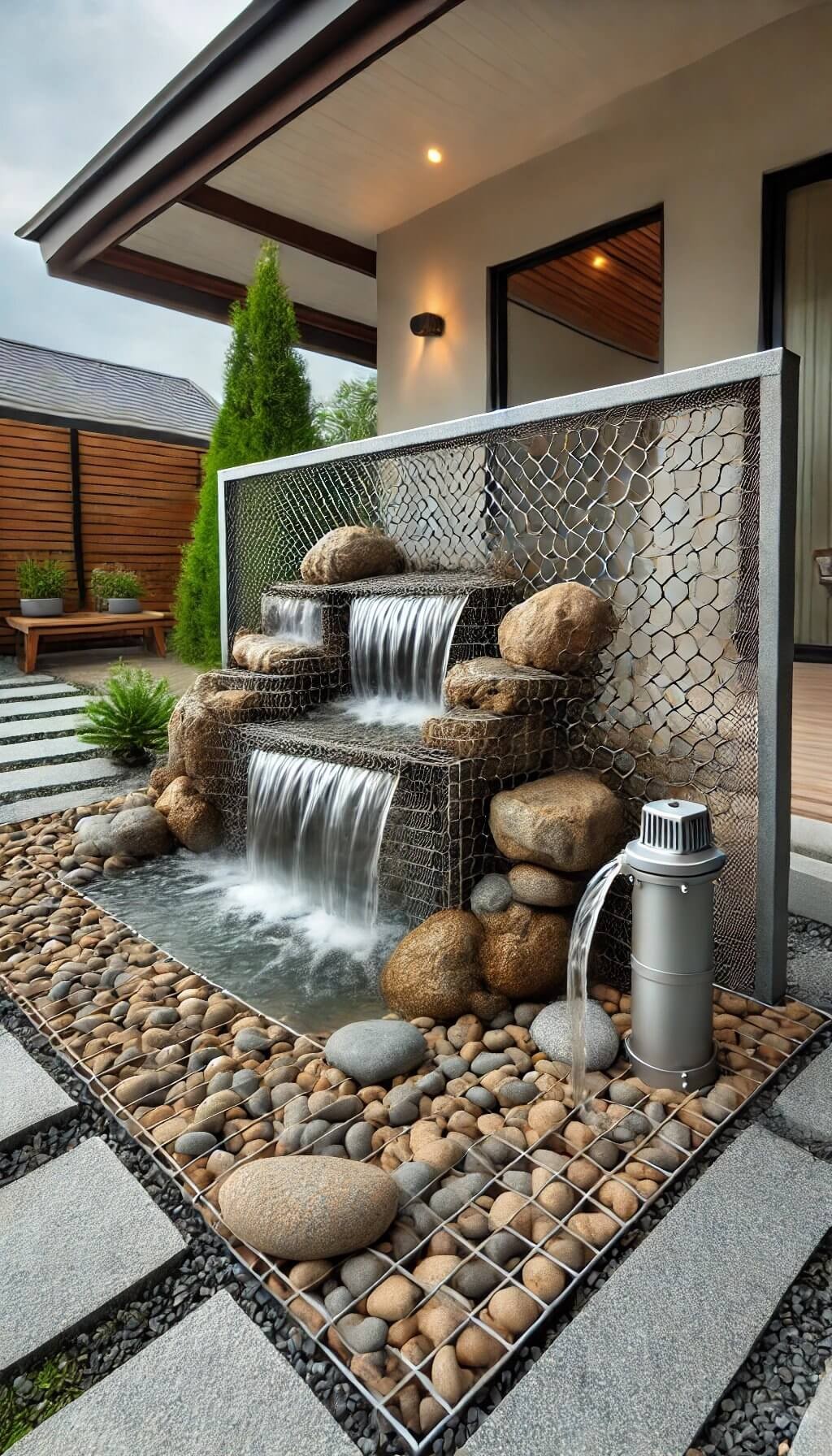 Gabion Fence with Water Feature