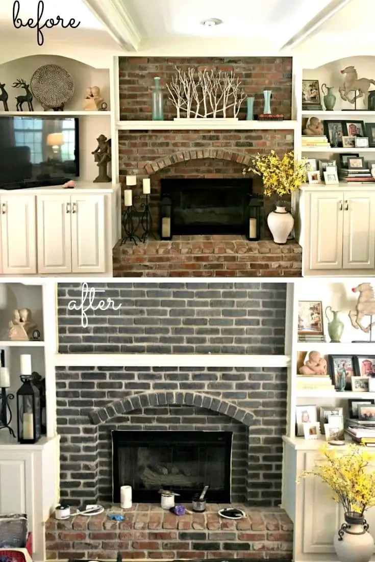 Black painted brick fireplace