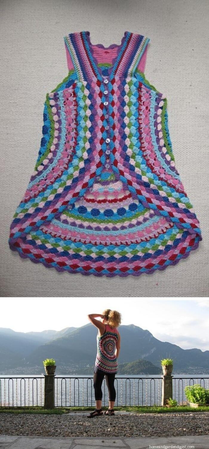 Crochet flower power circle vest