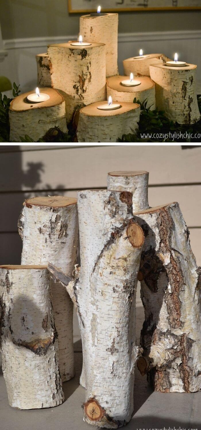 Tree stump candle holders