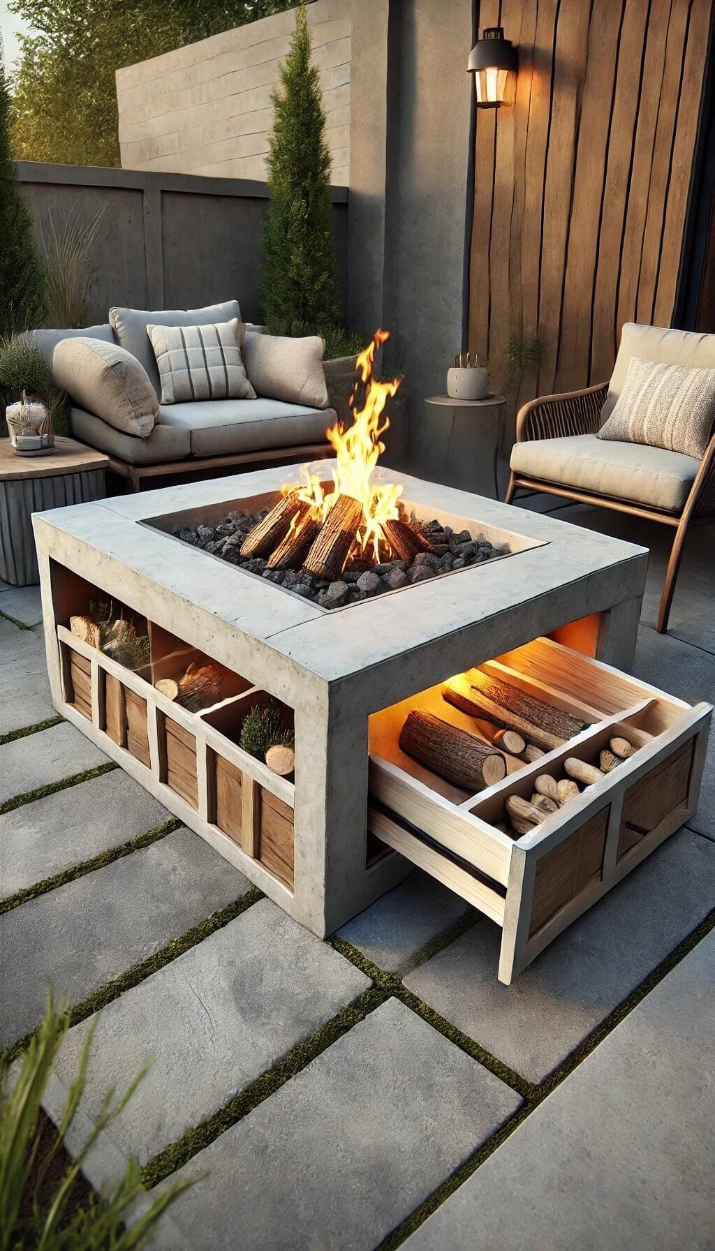 Concrete Fire Pit with Storage