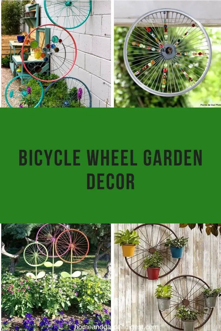 Bicycle wheel garden decor