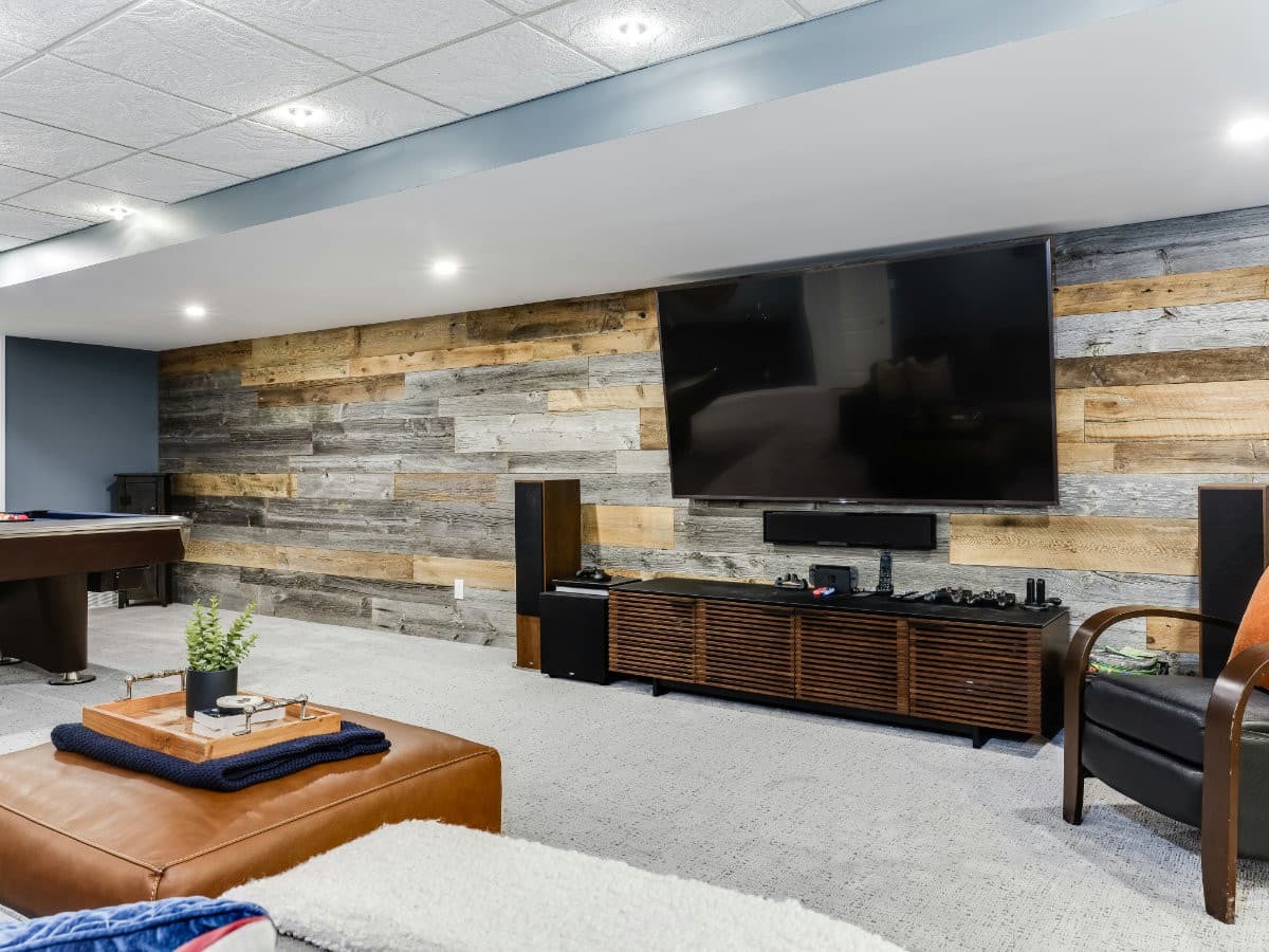 Basement accent wall ideas.