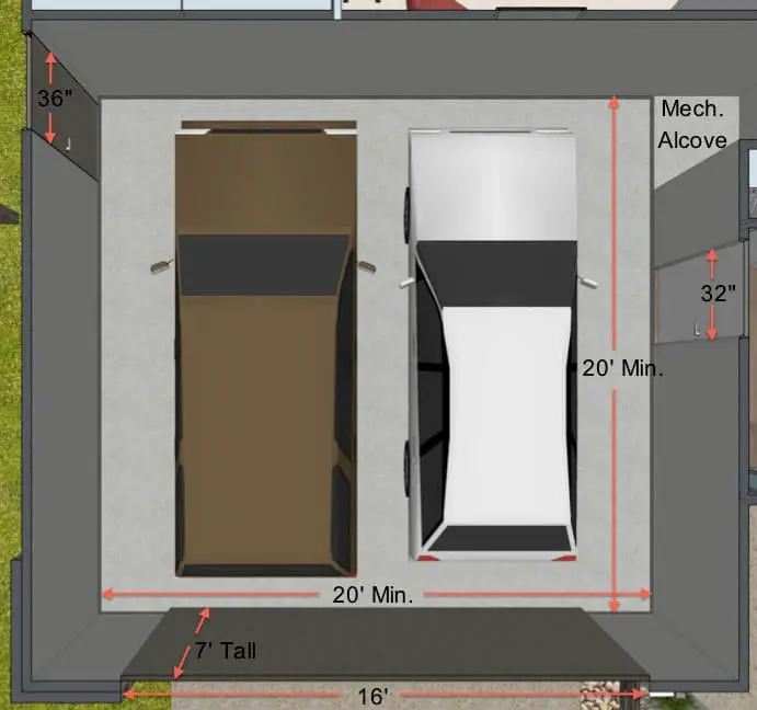 2-car garage dimensions