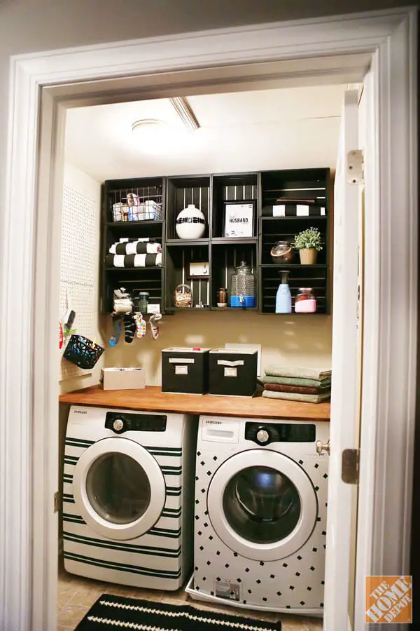 Crate storage in the Laundry Room