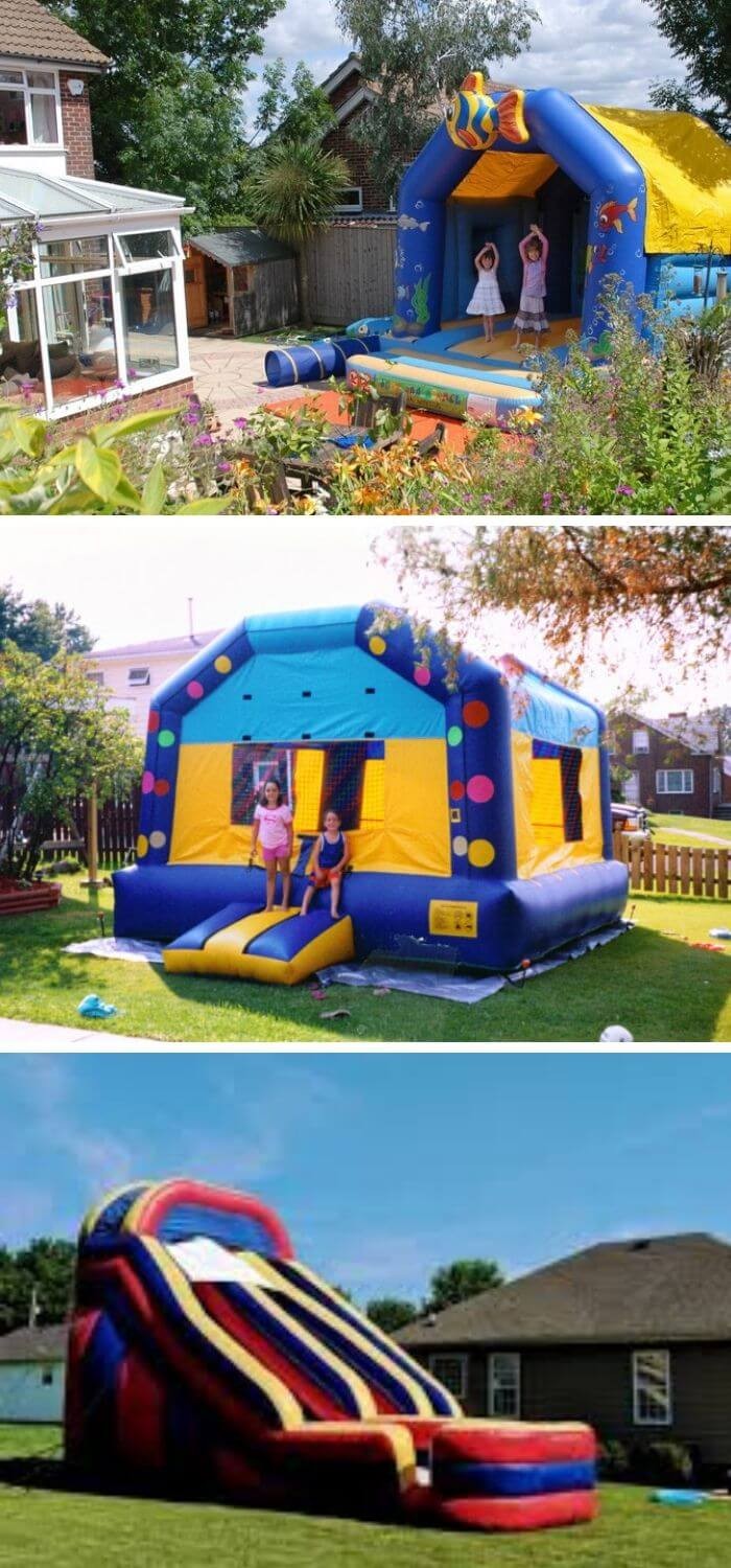 A Backyard with Bounce Houses