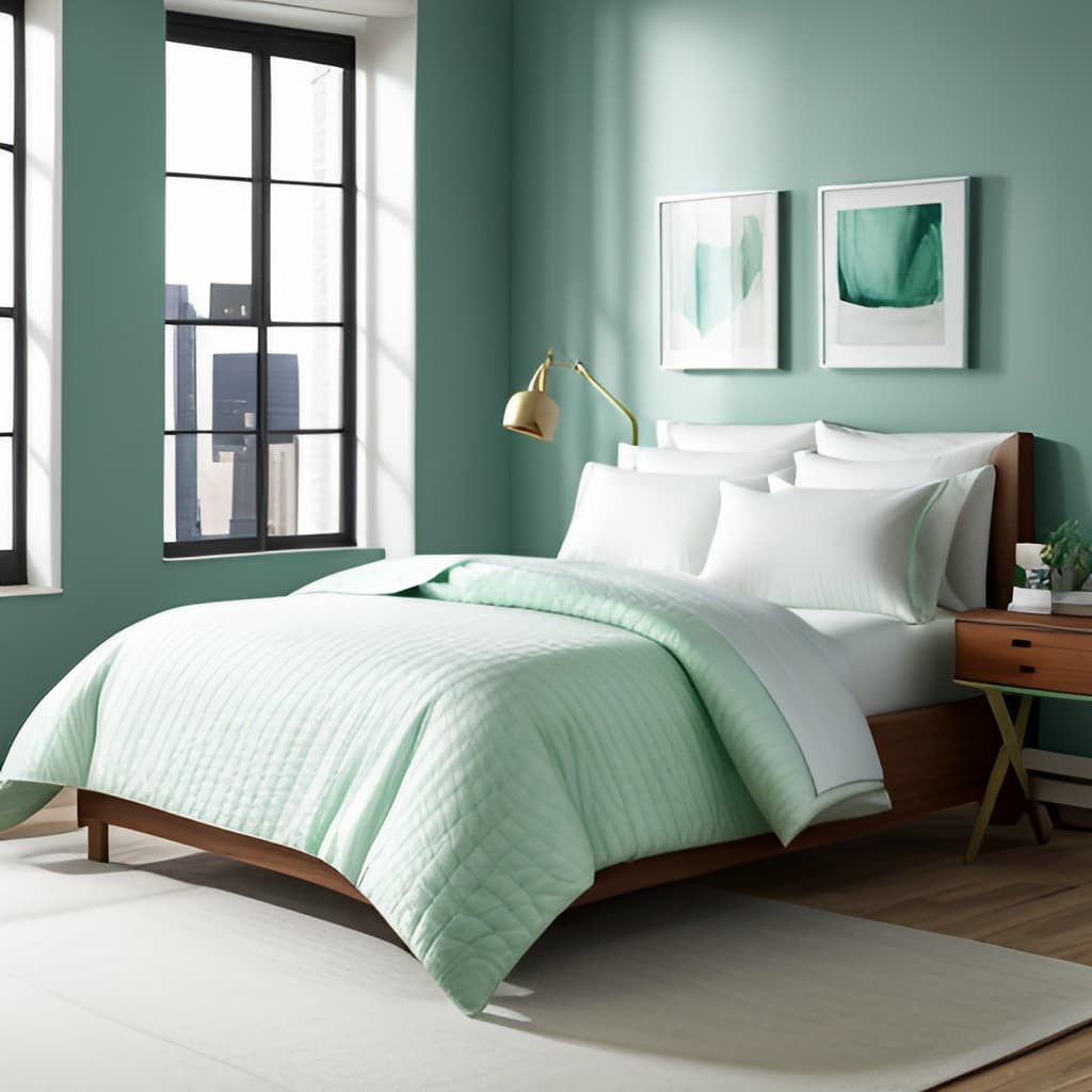 Mint Green Sheets with a White Comforter