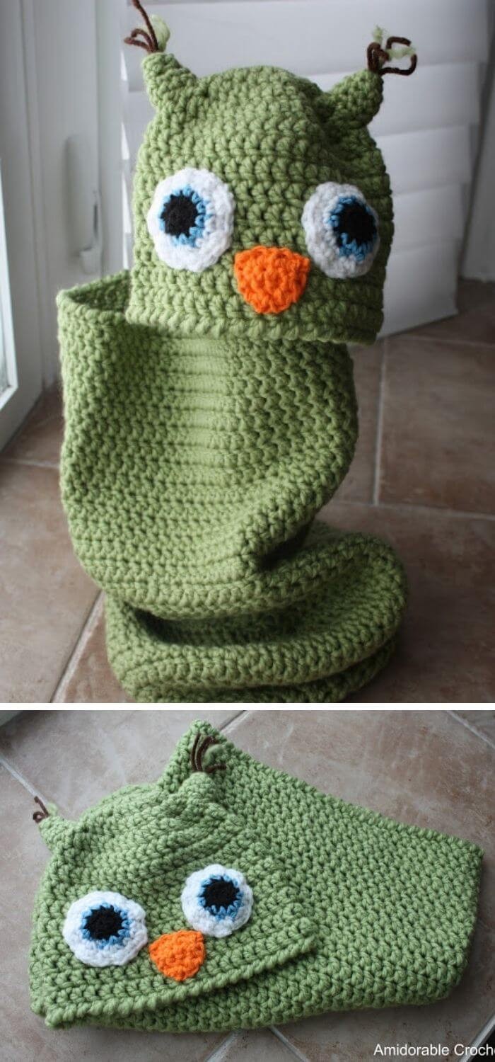 Baby owl cocoon and hat set