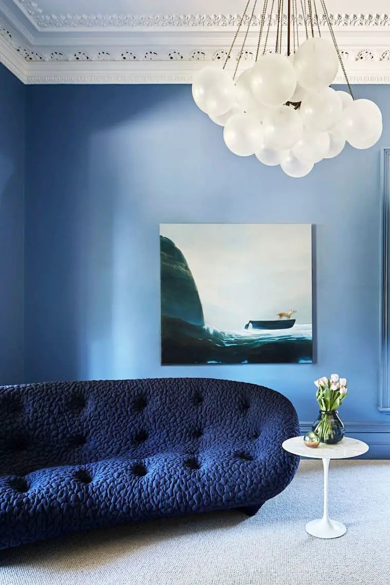 Textured blue couch living room