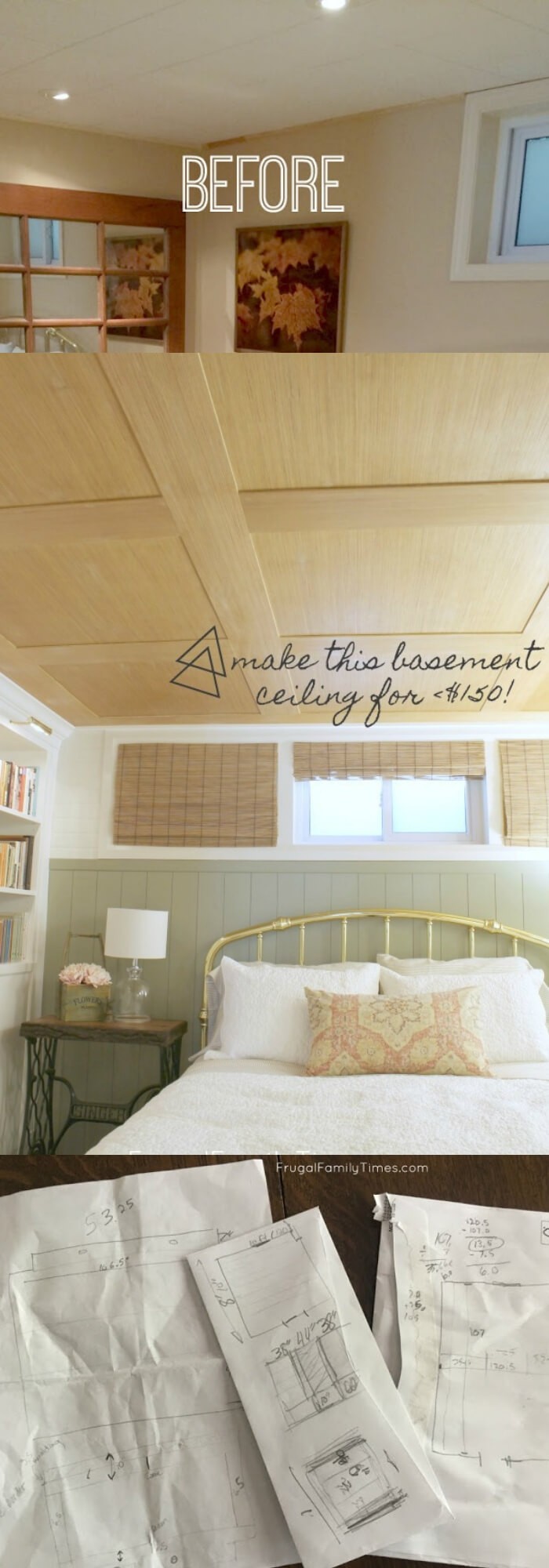 #4. Make a Paneled Wood Basement Ceiling on a Budget