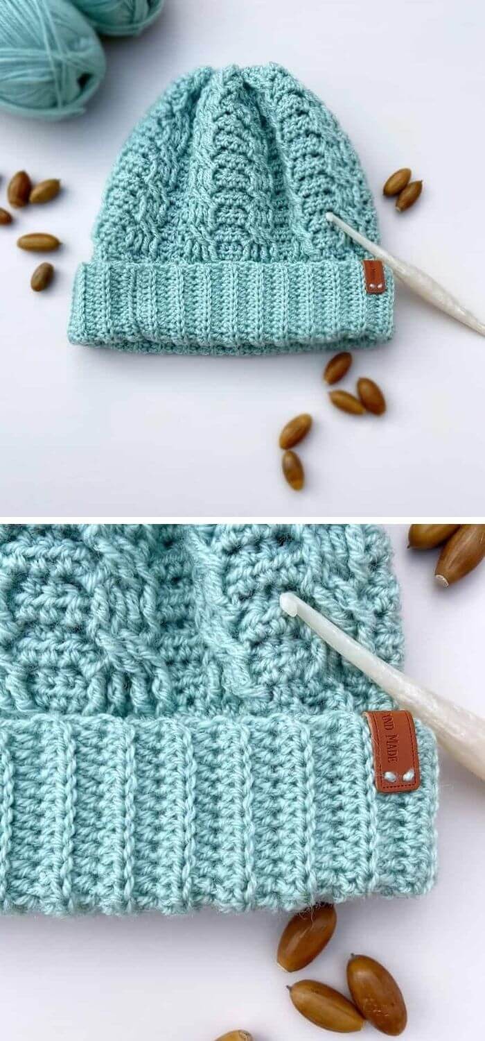 Winter woven cable hat crochet free pattern