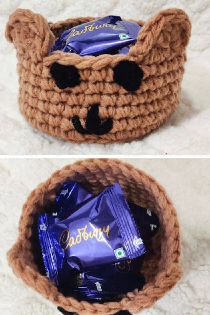 Teddy bear crochet basket