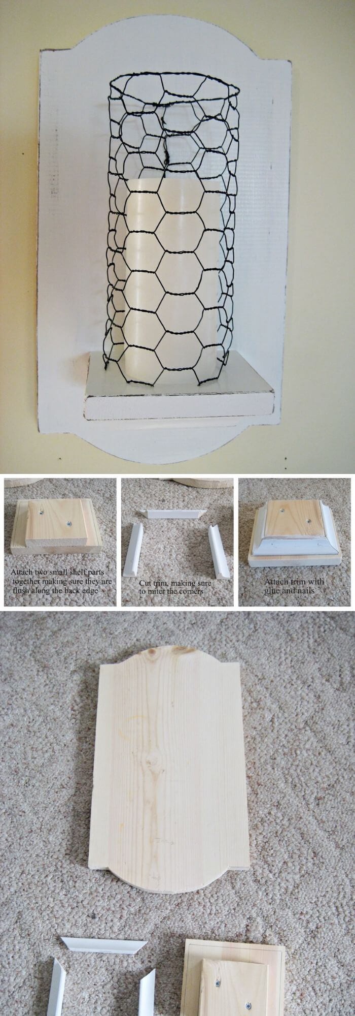 Chicken wire wall sconce with candle