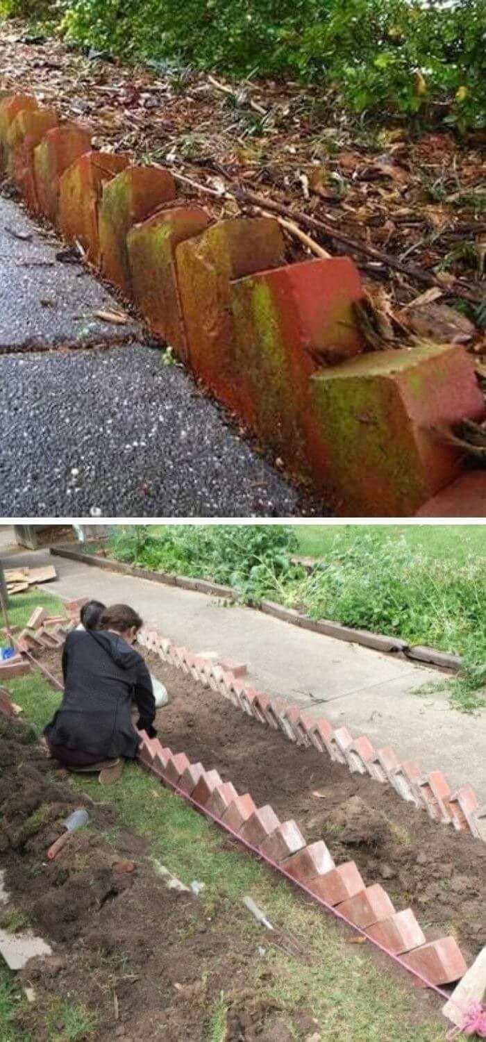 Stone bricks garden edging