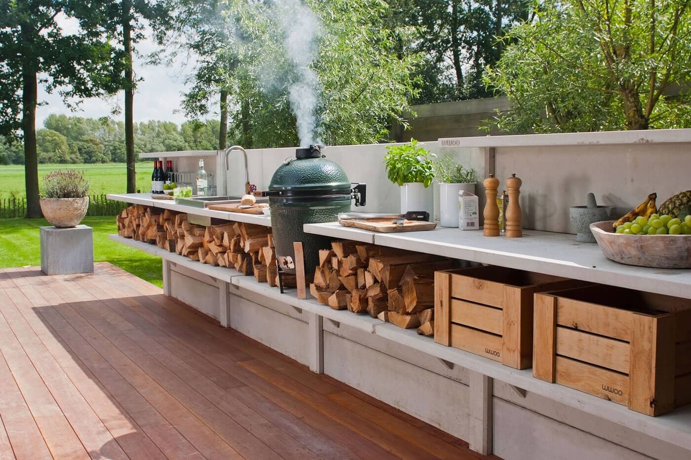 Kitchen With Countertop and Log Storage