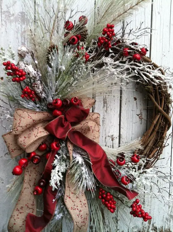 Winter Christmas Wreath for Door Red