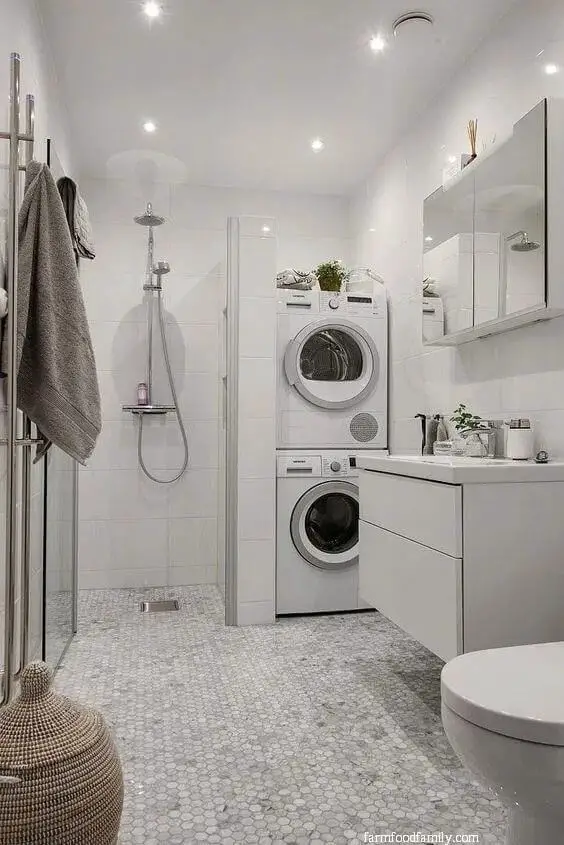 Open floor bathroom-laundry room