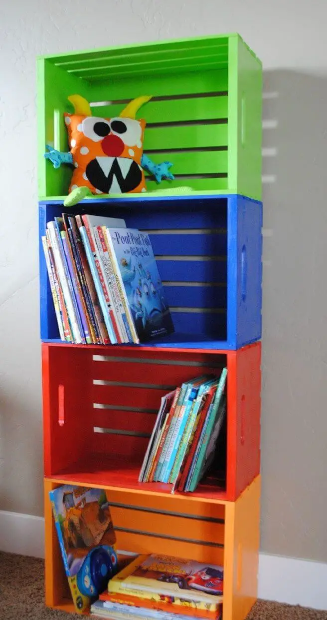 Colorful Wood Crate Bookshelf