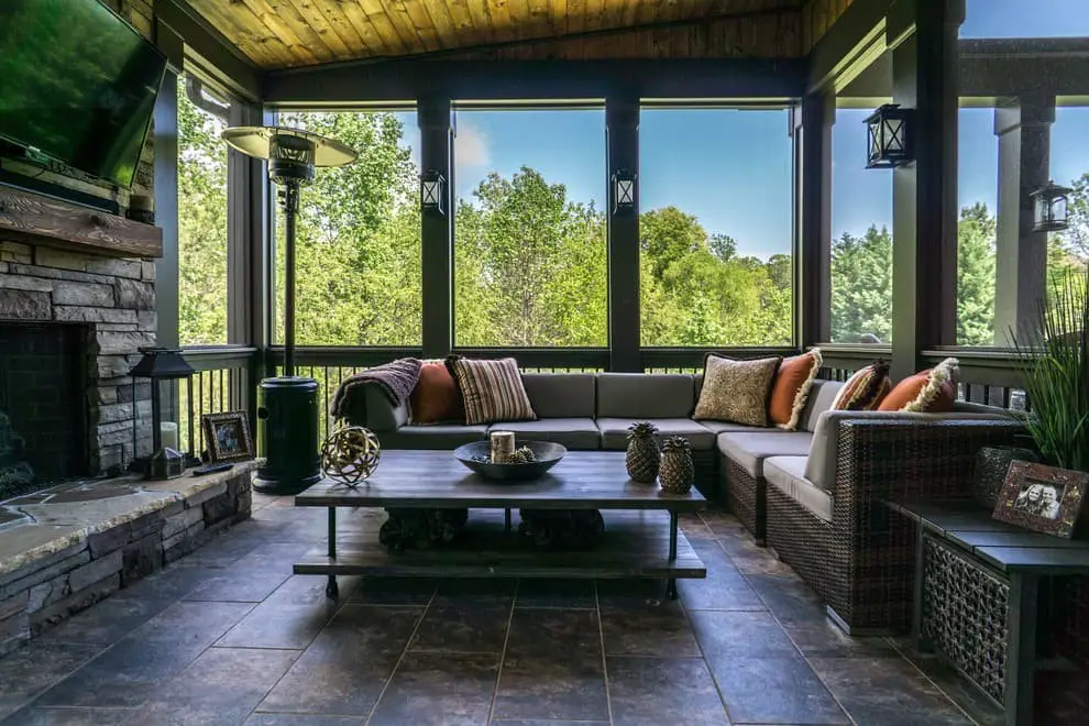 Small screened in porch with fireplace ideas