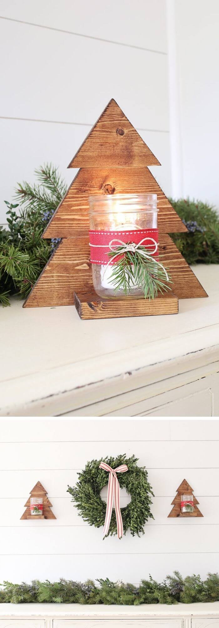 #11. Christmas tree mason jar sconce