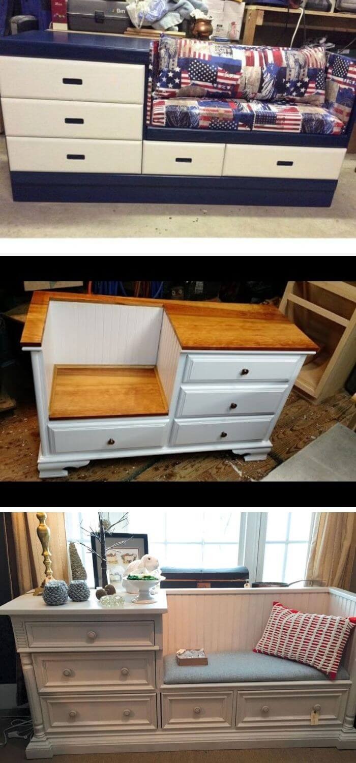 Turning an old dresser into a new bench