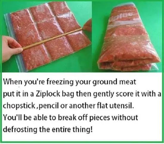 Freeze ground meat in ziplock bag