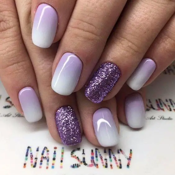 Purple Glitter with Light Purple Nails Design