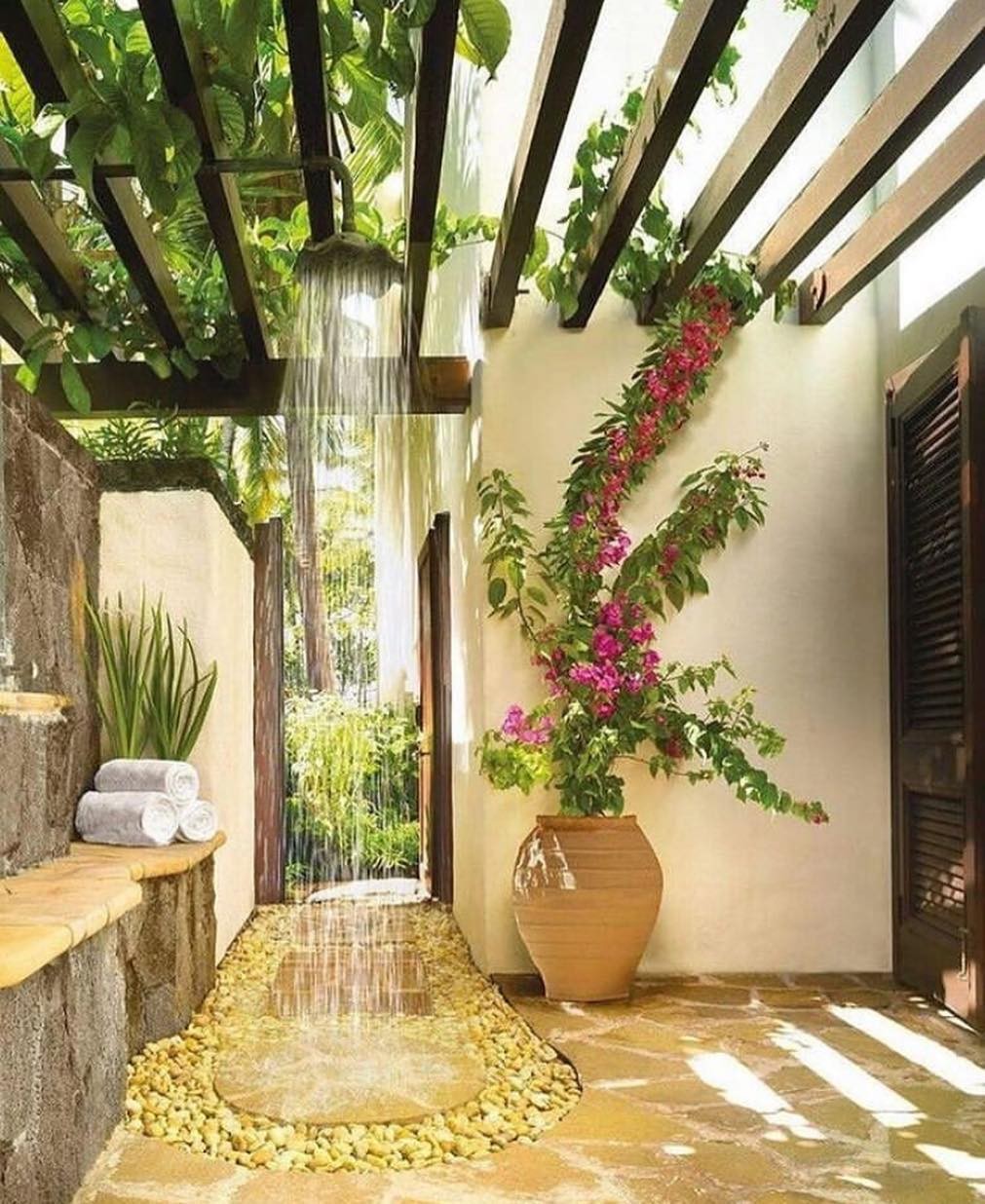 Tropical Stone Path Enclosed Outdoor Shower