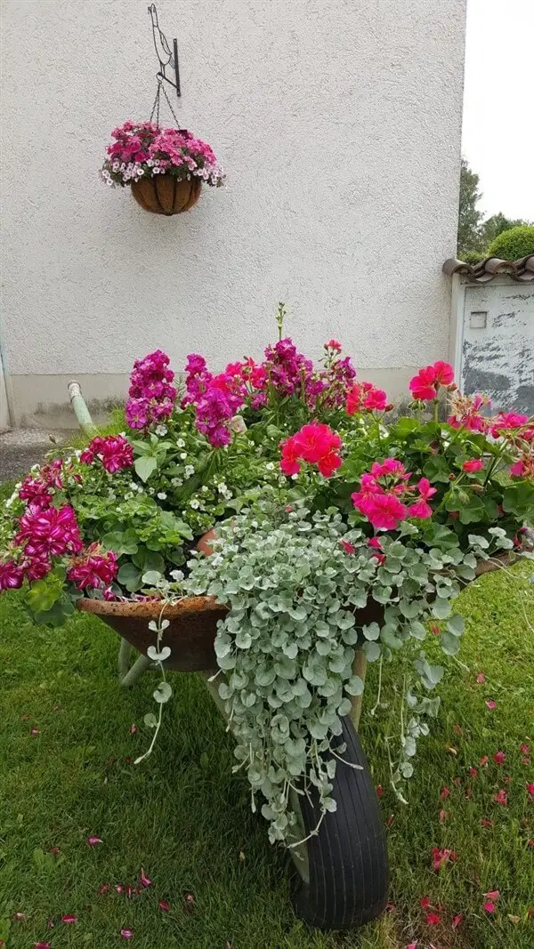 23-30. More wheelbarrow planter ideas