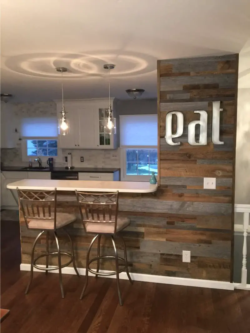 Wood kitchen accent wall ideas.