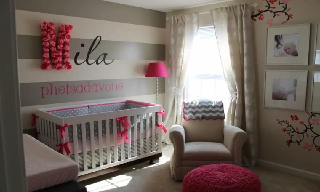 Contemporary Nursery with Pink and Black Accents