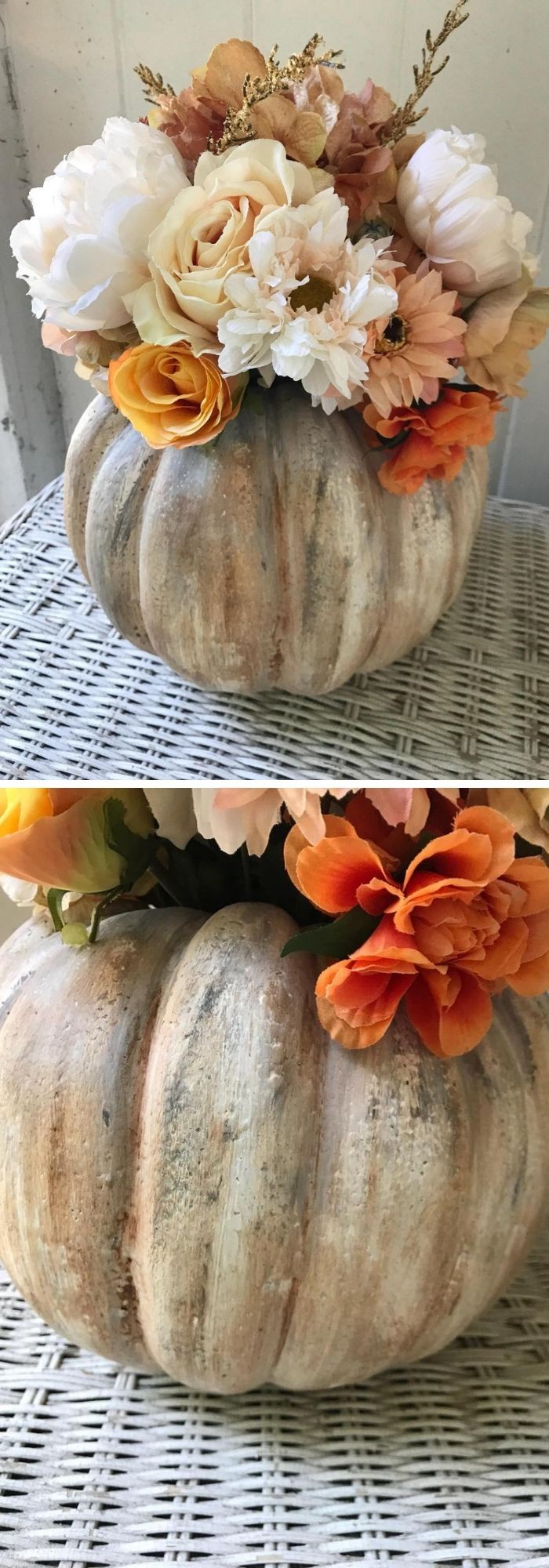 Big Neutral Blooms in a Pumpkin Vase