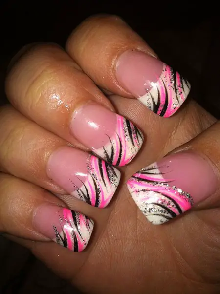 Acrylic Pink Black Nail Design