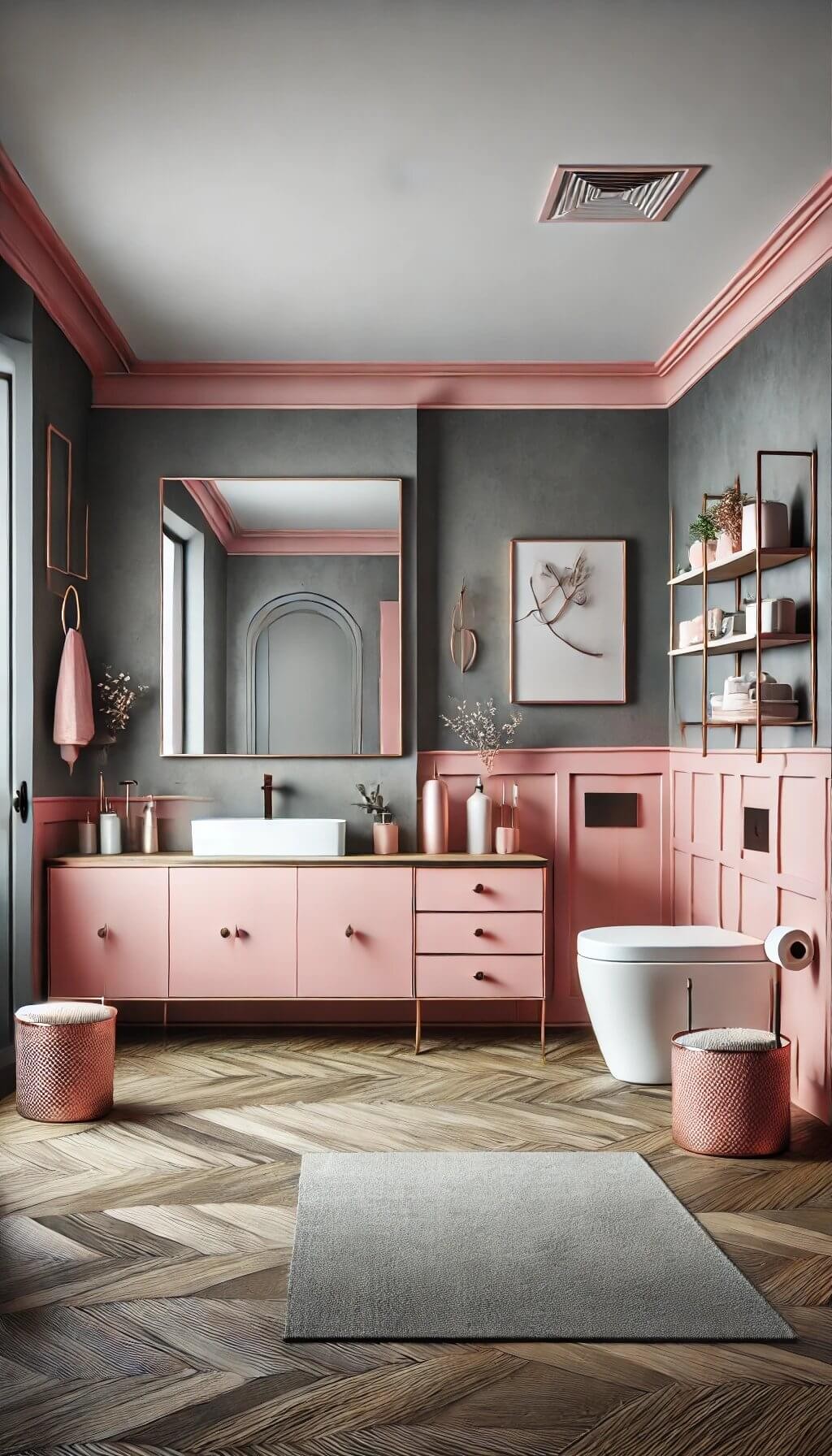 Pink Cabinets with Grey Walls