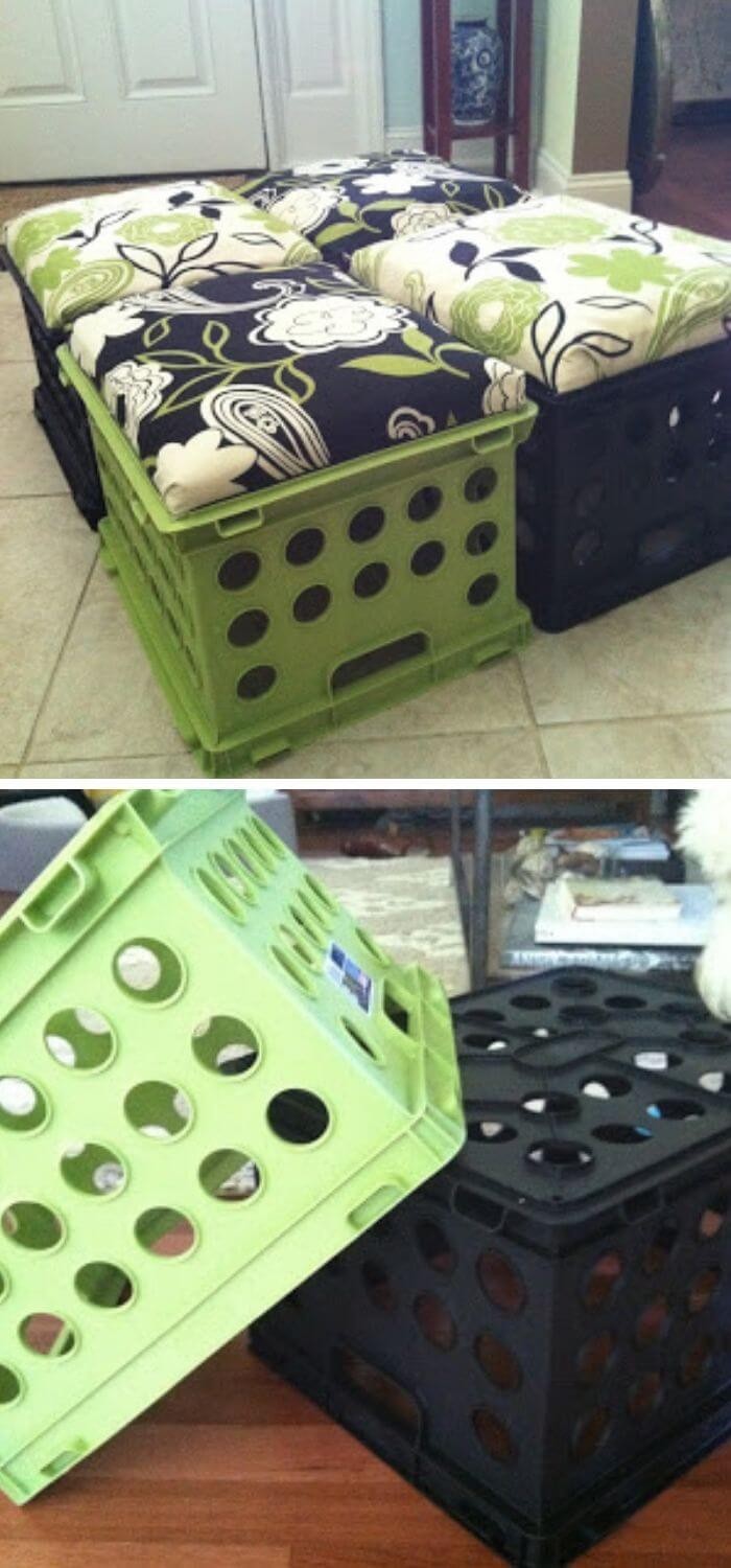 Upcycled milk crate stools