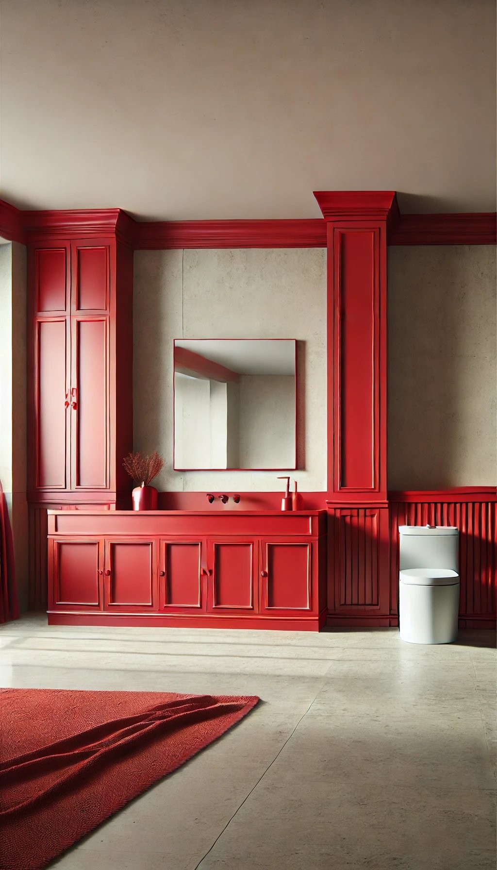 Red Vanity and Cabinets