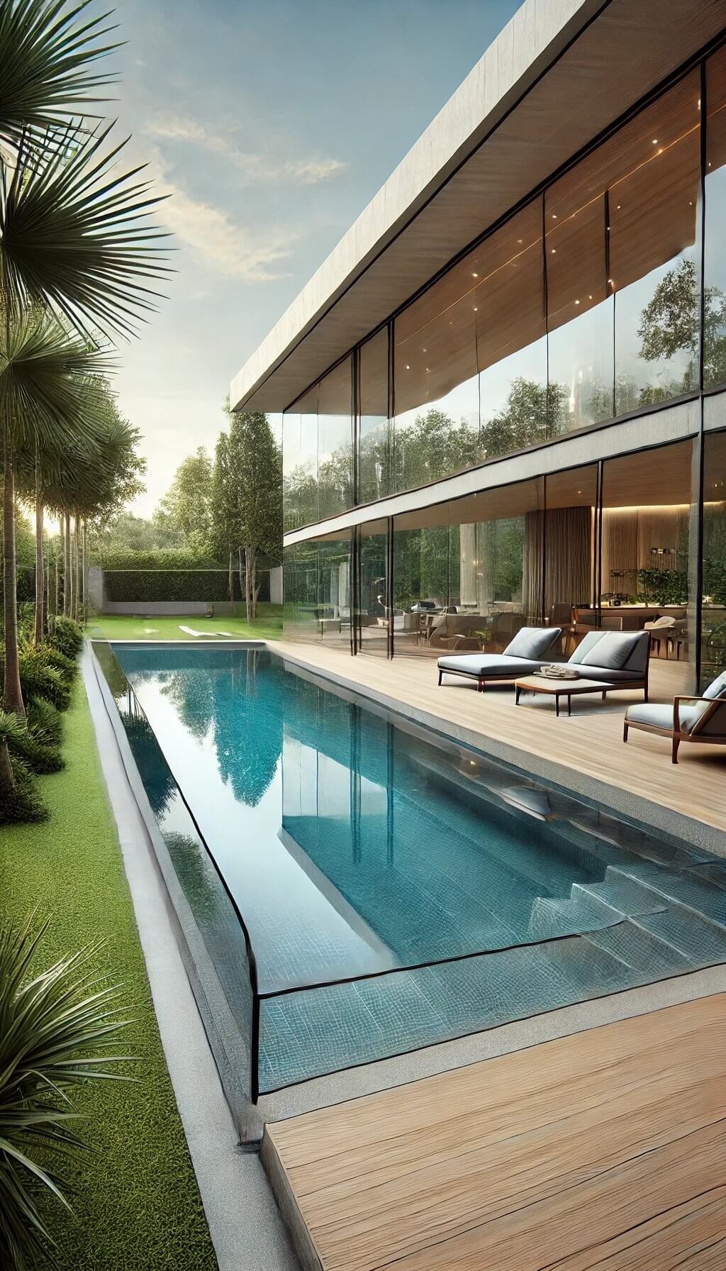 Semi Inground Pool with Glass Walls