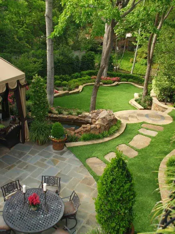 Natural steps for a sloped backyard