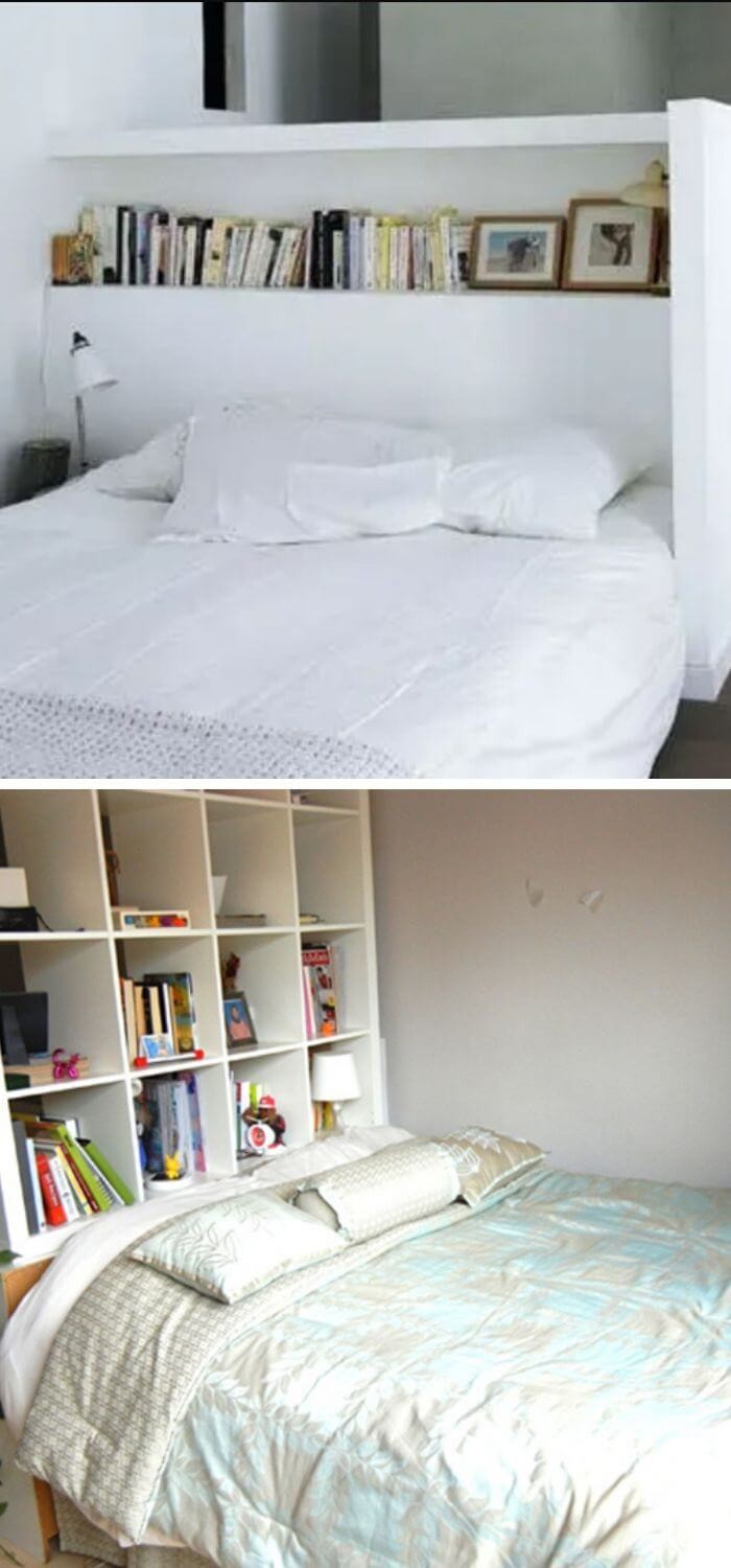 You can use a bookcase as a headboard