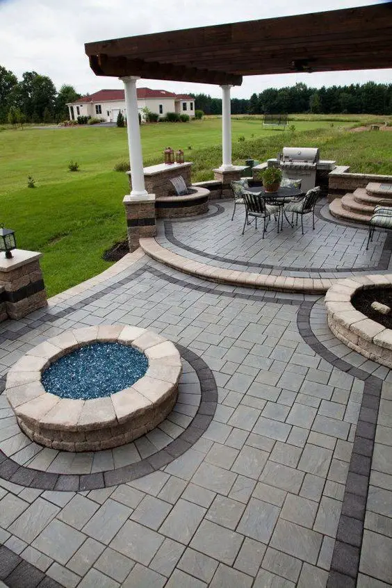 #1. Stamped Concrete Patio With Fire pit