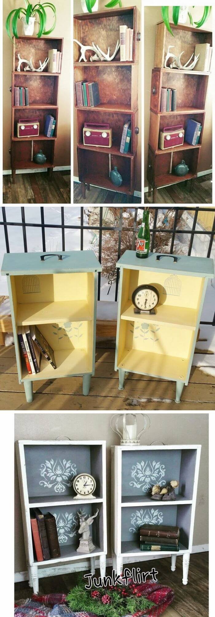 Upcycled drawers to side tables