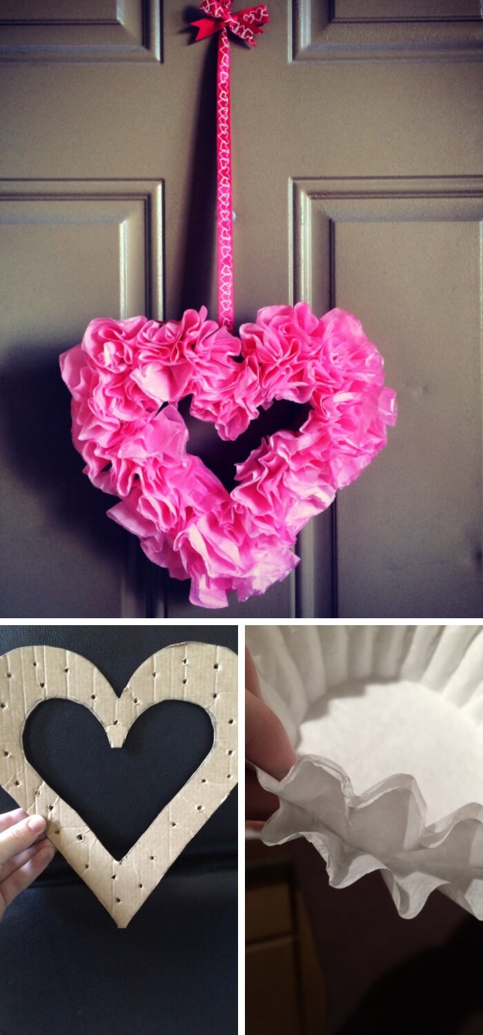 #3. Valentine’s Coffee Filter Wreath