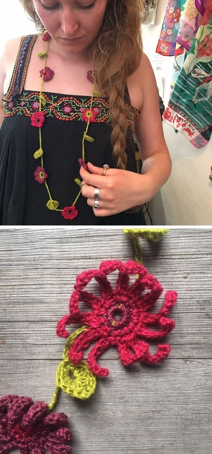 Crochet flower necklace pattern