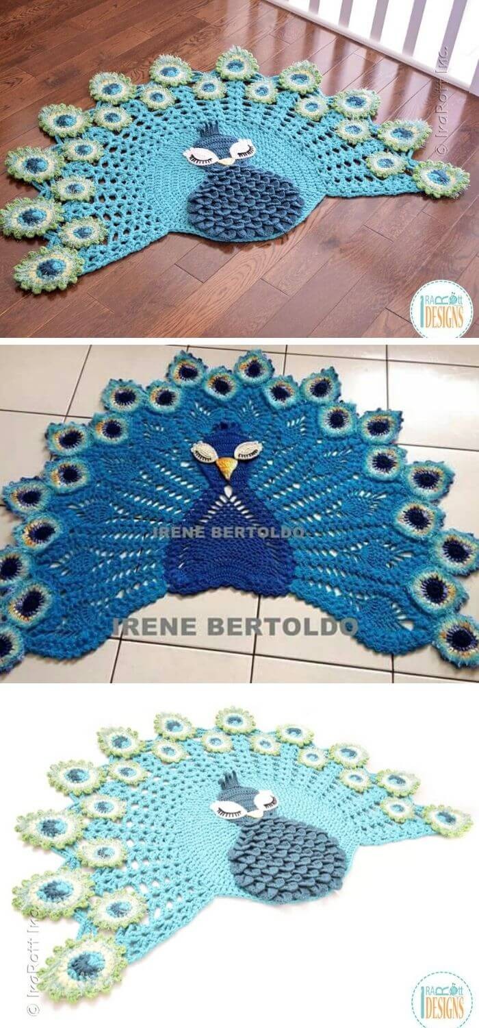 crochet peacock feather rug