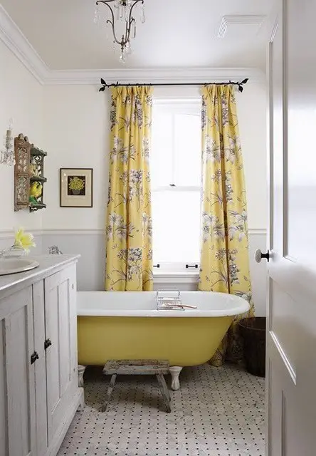 Yellow curtains and bath