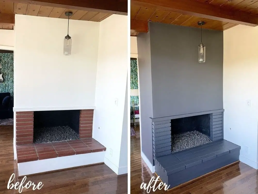 Black painted brick fireplace