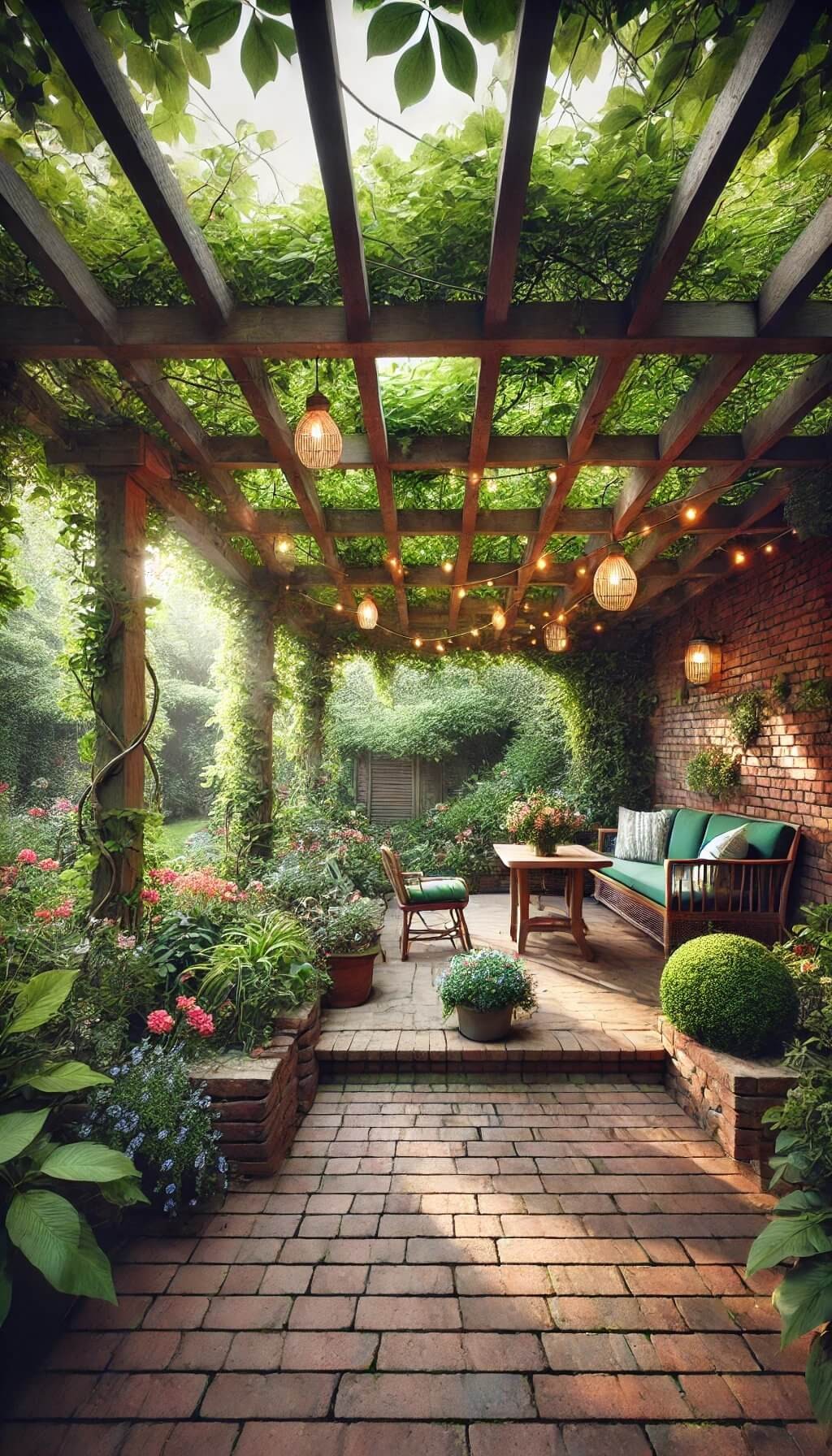 Brick Patio with Pergola