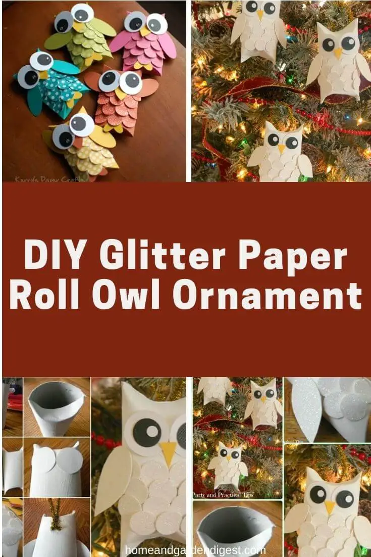 DIY Glitter Paper Roll Owl Ornament