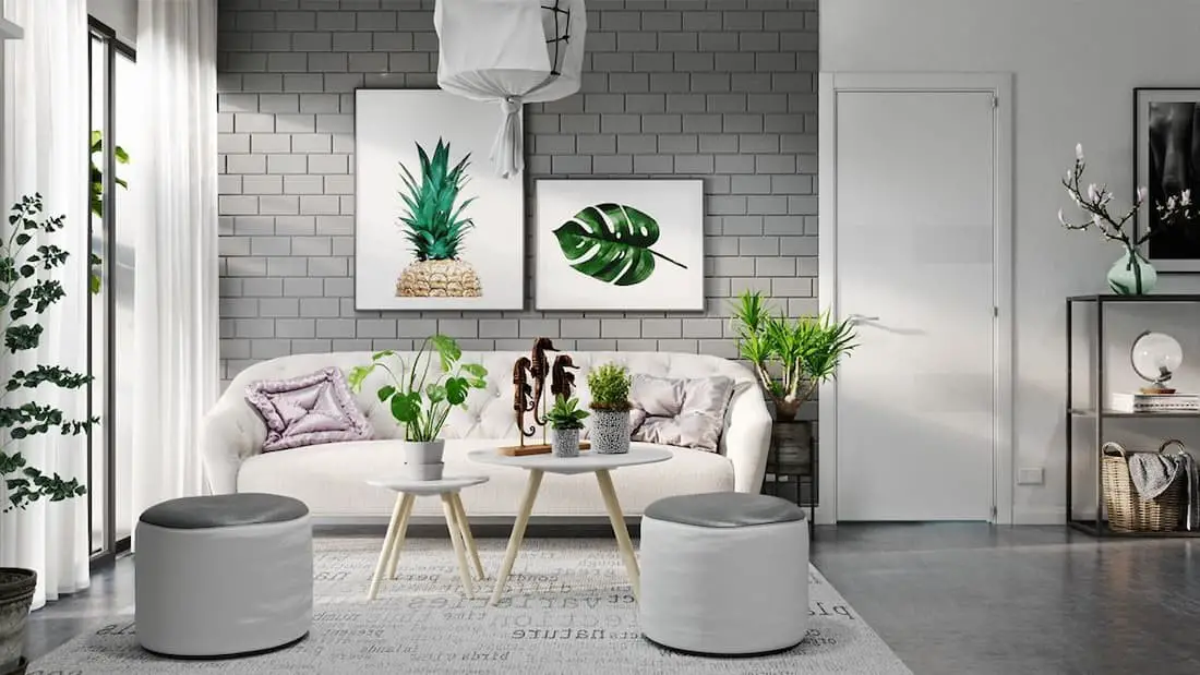 Scandinavian gray couch living room